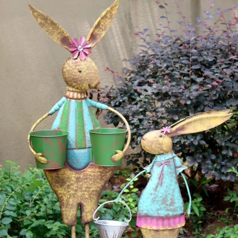 

Outdoor Garden Big Ornaments Floor Courtyard Kindergarten Lawn Landscape Balcony Iron Flower Pot Rabbit Decoration