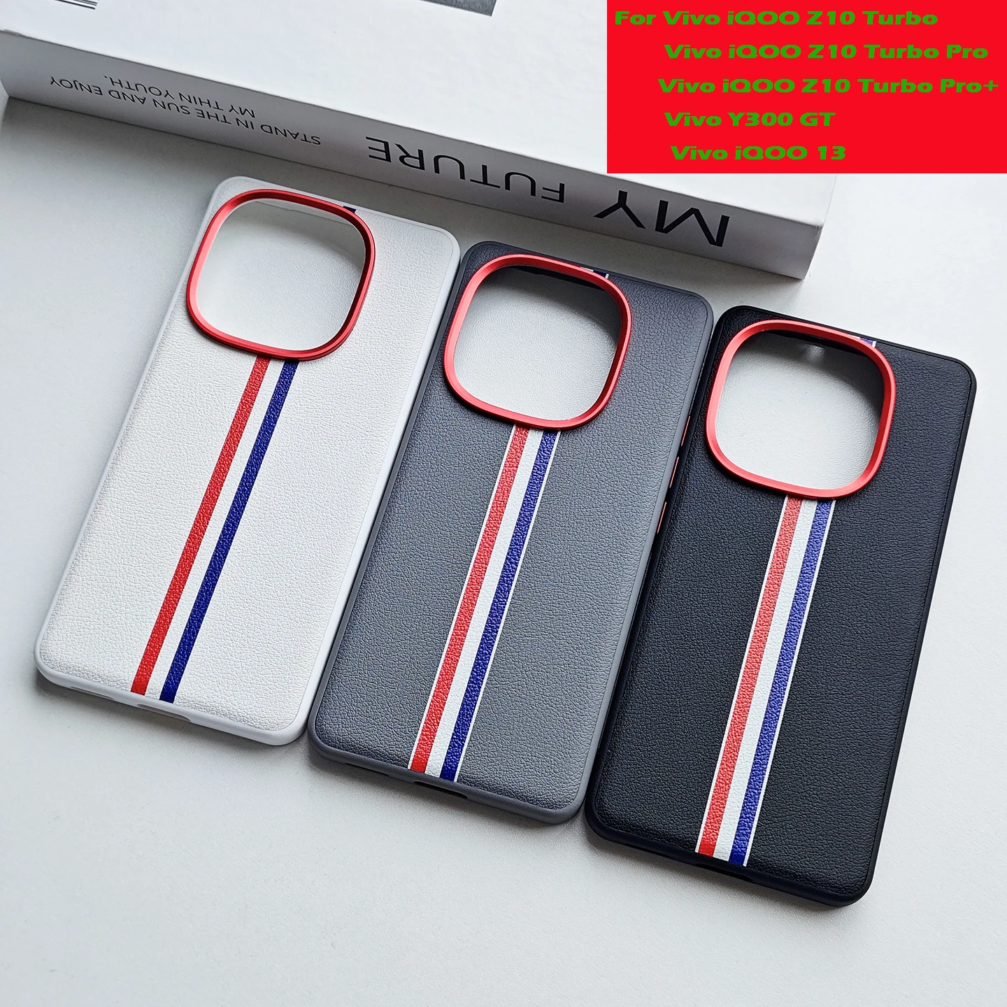 Funda de teléfono a rayas de tres colores para Vivo iQOO Z10 Turbo Pro Y300 GT, funda resistente a prueba de golpes de cuero PU de lujo a la moda para iQOO 13