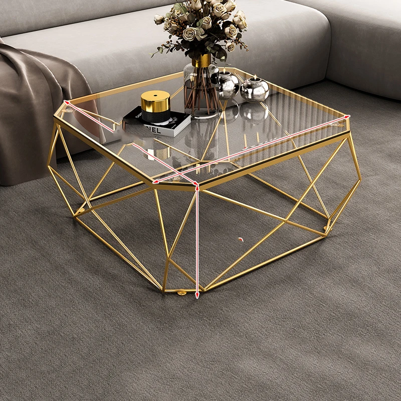 Gold Side Coffee Tables Hotel Living Room Neat Glass Auxiliary Dining Room Coffee Table Metal Muebles Hogar European Decoration