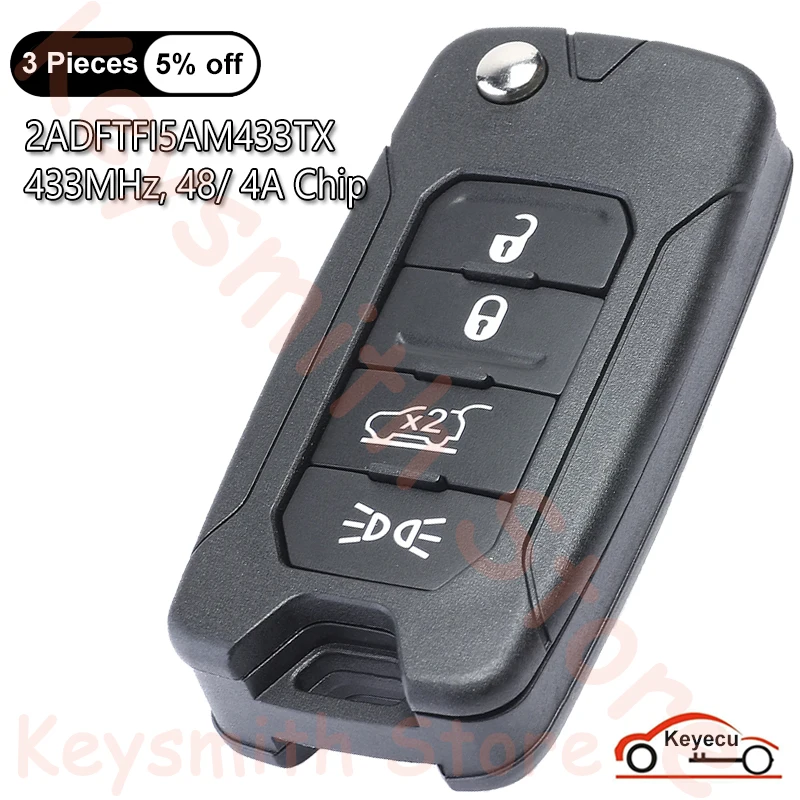 KEYECU 4 Buttons 433MHz for Jeep Renegade 2016 2017 2018 for Fiat 500X 2016 2017 2018 2019 Smart Remote Key Fob 2ADFTFI5AM433TX