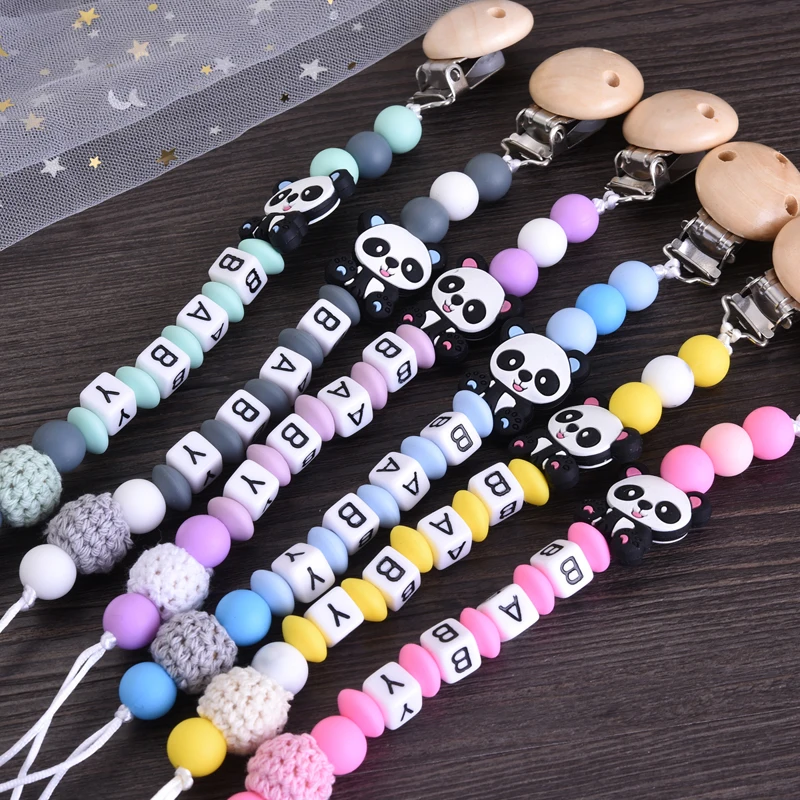 Baby Pacifier Chain Cartoon Silicone Animal Beaded Safe Teething Soother Chain Care Chew Toy Dummy Holder Clip Personalized Name