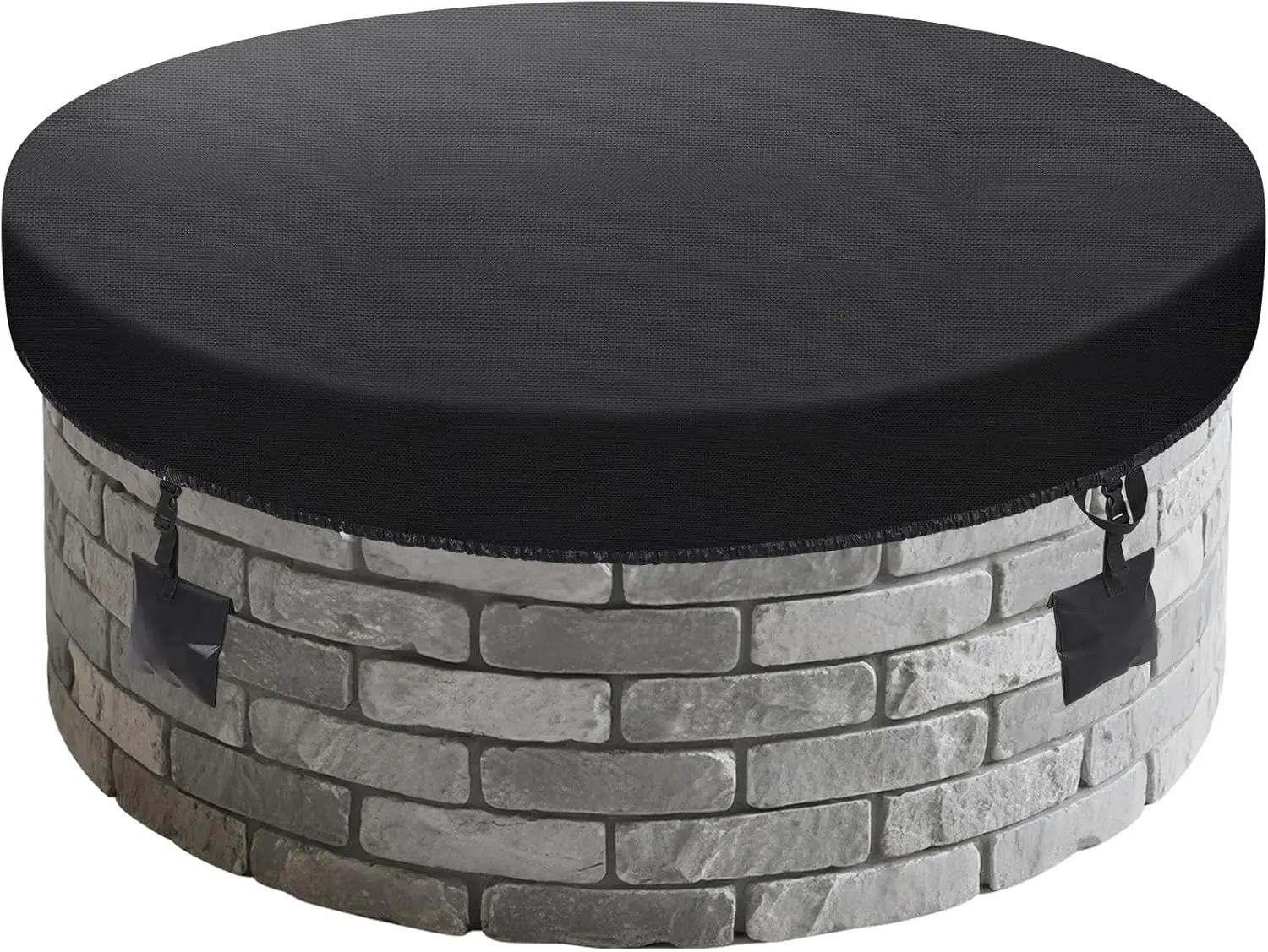 

Fire Pit Cover Round, 71-79 Inch Outdoor Built in Stone Fire Pit Cover Heavy Duty Waterproof Firepit Cover PVC Mesh Fabric with
