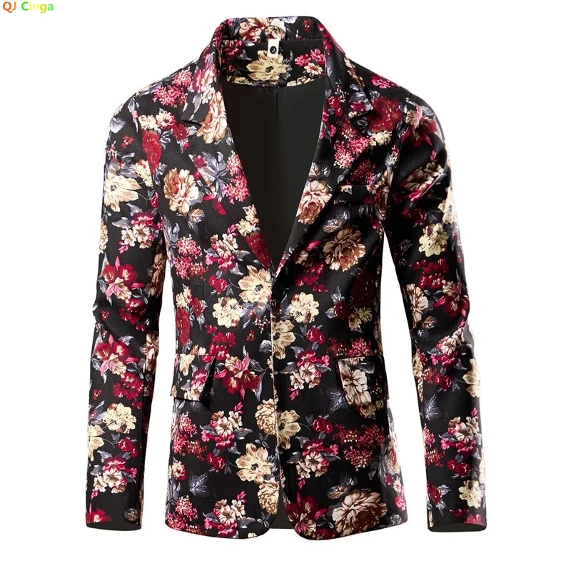 Men Single Button Printed Suit Jacket, Fashion Casual Cotton Blazers, Wedding Party Coats, Asian Size M-5XL, 2024 New