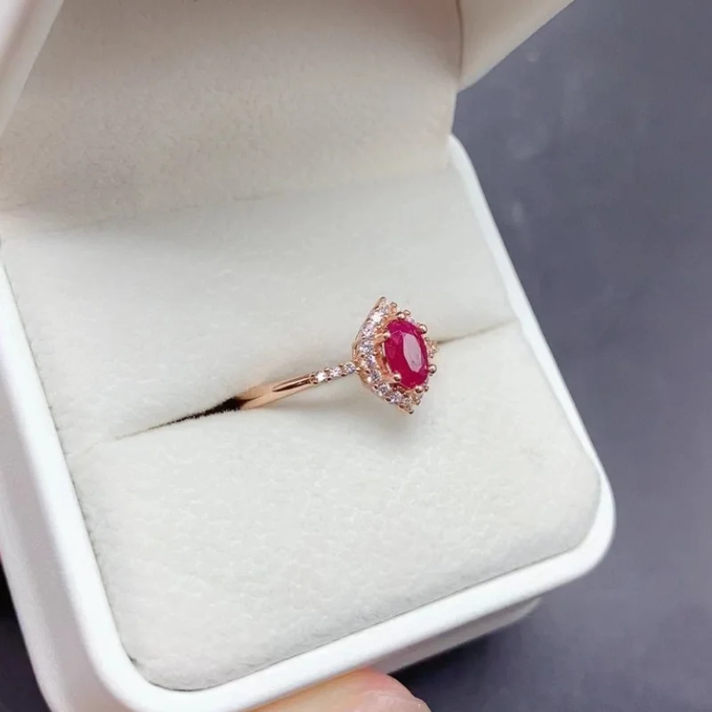 18K Gold Plated Silver Ruby Ring 5mm*7mm 0.7ct Natural Ruby Ring for Engagement 925 Silver Ruby Jewelry