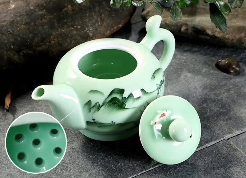 Longquan Celadon Tea Set Teapot 220Ml Gaiwan Coffeeware Teaware Puer Tea Pot Ceramic Yixing Kettle Clay Teapots Samovar Cup Pots