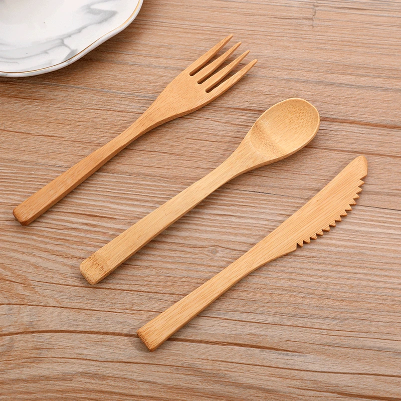 3pcs/set Bamboo Cutlery Set with Cutlery Bag Reusable Wooden Cutlery Fork Spoon Knife Set Tableware Nature bamboo Travel Set