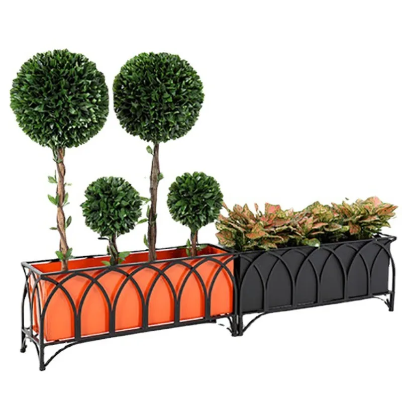 Floor-to-ceiling flower stand, outdoor wrought iron flower box, flower slot, potted plant display , road and courtyard partition