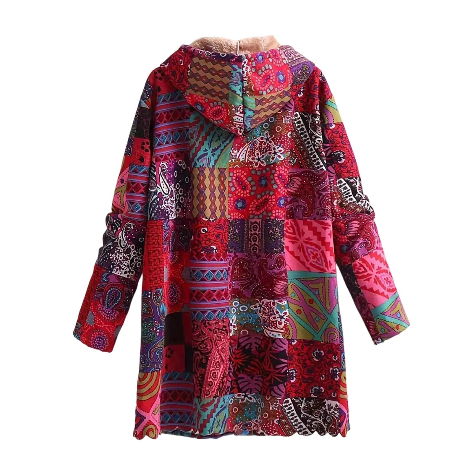 الخريف الشتاء الدافئة الصوف بطانة مقنعين سترة معطف المرأة طويلة الأكمام منتصف طول القطن ملابس خارجية العرقية نمط فضفاض سترة #2