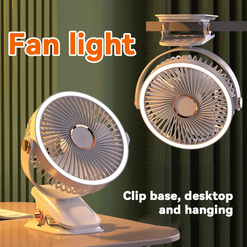 

USB Clip on Fan Light, Minimalist Indoor Reading Light, 5-speed Desktop/suspended Fan Light, Silent Handheld Ceiling Fan