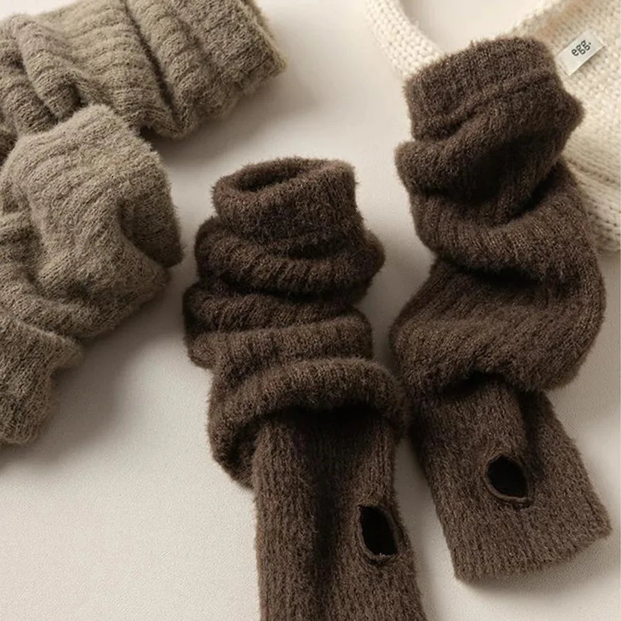 Winter Warm Long Sleeves Gloves for Women Fingerless Solid Color Hip-Hop Knitted Elbow Mittens Elastic Outdoor Warmer Arm