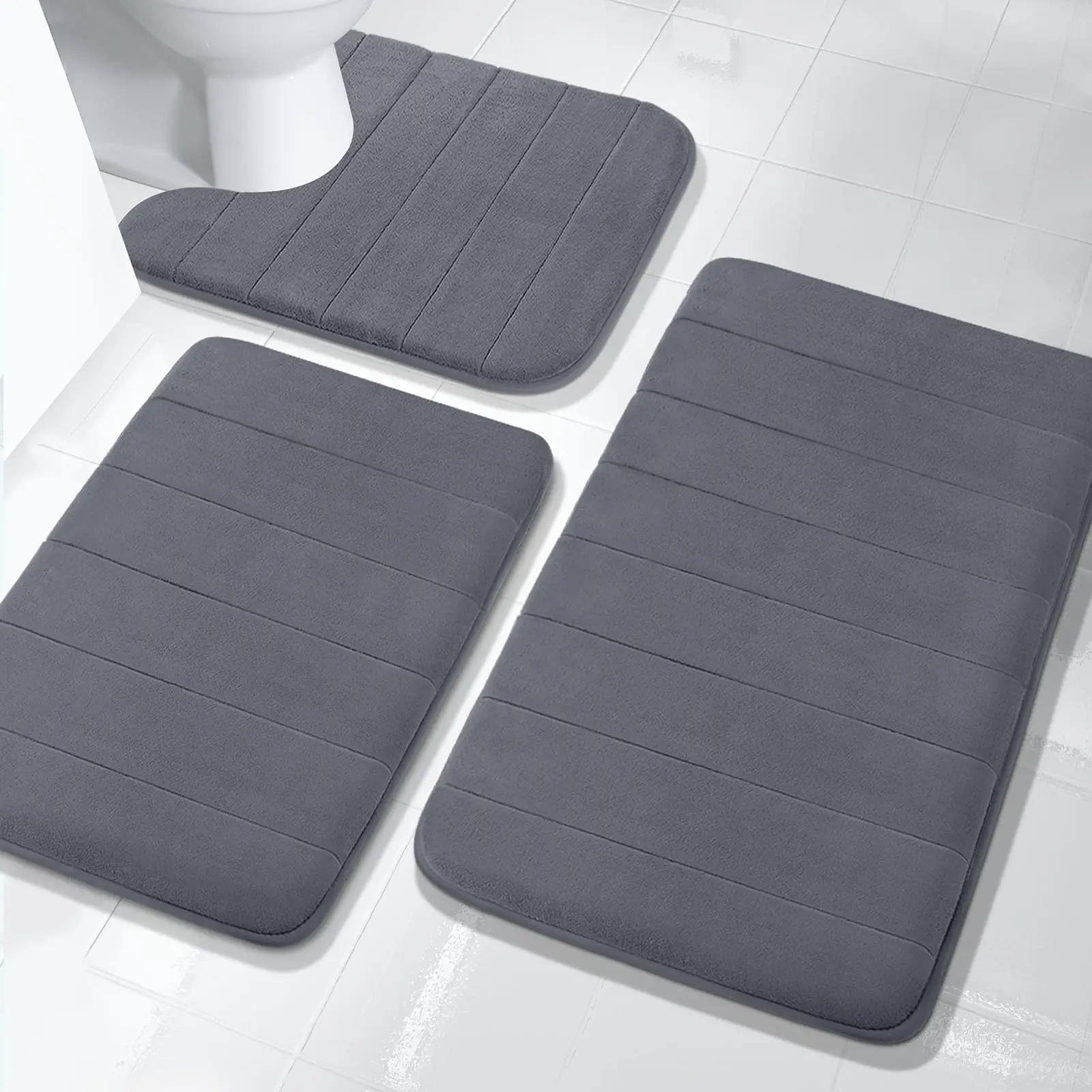 Zestaw dywaników łazienkowych z pianki Memory Foam Antypoślizgowe, wyjątkowo miękkie, pochłaniające wodę, nadające się do prania w pralce i suszenia pod prysznicem Beżowe maty toaletowe do podłogi w wannie