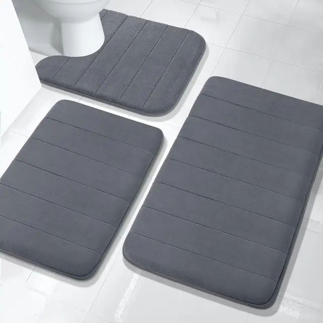 Zestaw dywaników łazienkowych z pianki Memory Foam Antypoślizgowe, wyjątkowo miękkie, pochłaniające wodę, nadające się do prania w pralce i suszenia pod prysznicem Beżowe maty toaletowe do podłogi w wannie