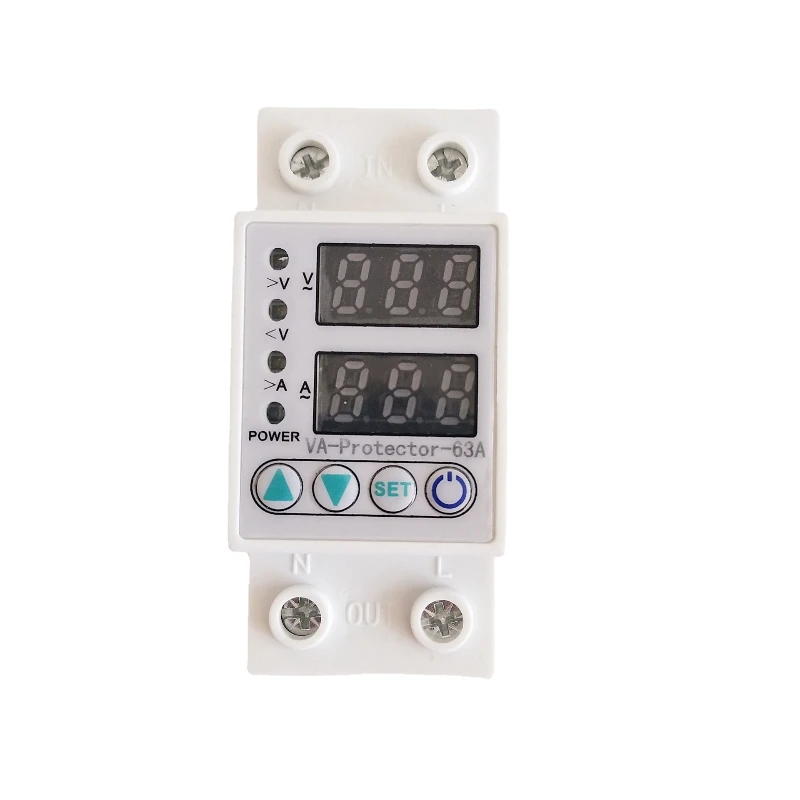 

40A 63A 230V Din rail adjustable over voltage and under voltage protective device protector relay with over current protection