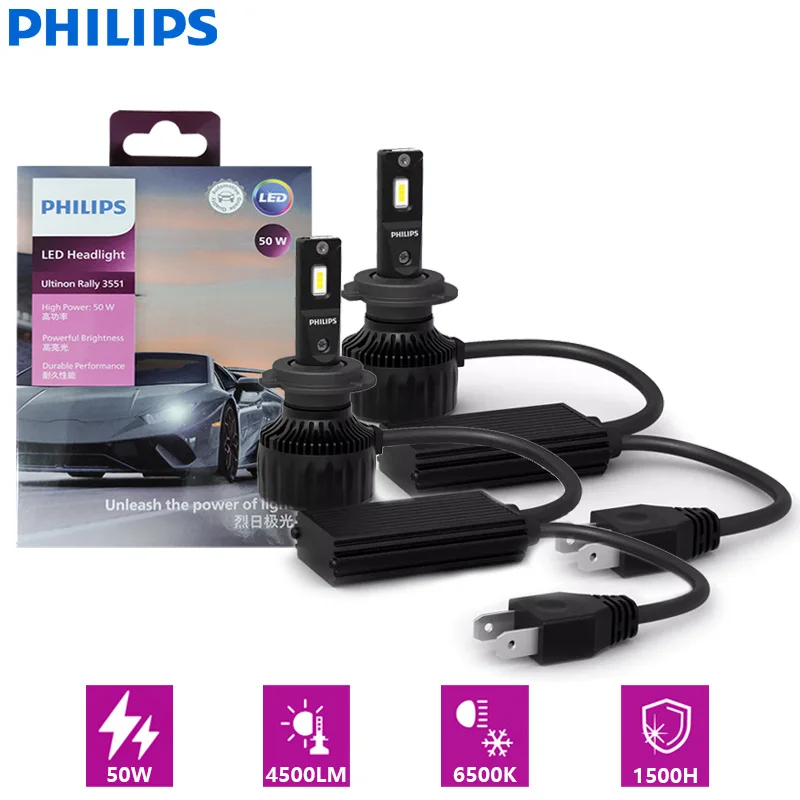 

Philips Ultinon Rally 3551 H7 H4 H11 HB3 HB4 HIR2 Светодиодная фара 100 Вт 9000LM Высокая мощность Супер яркий автомобильный свет 6500K Белые лампы