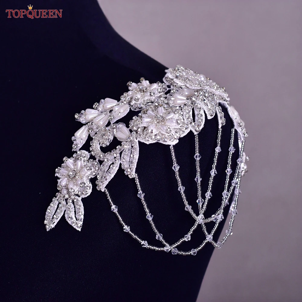TOPQUEEN S80 라인석 수공 다이아몬드 상감 크리스탈 패치 칼라 드레스 장식, 웨딩 드레스, 어깨 DIY 액세서리