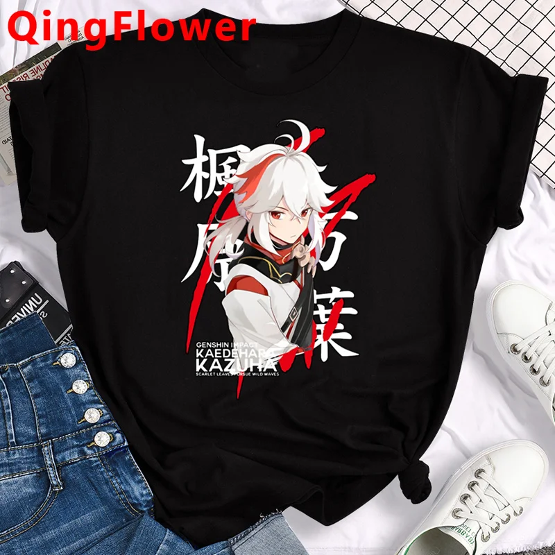 Genshin Impact Xiao Kaedehara Kazuha Hu Tao t-shirt male vintage  clothes t-shirt couple clothes graphic tees women