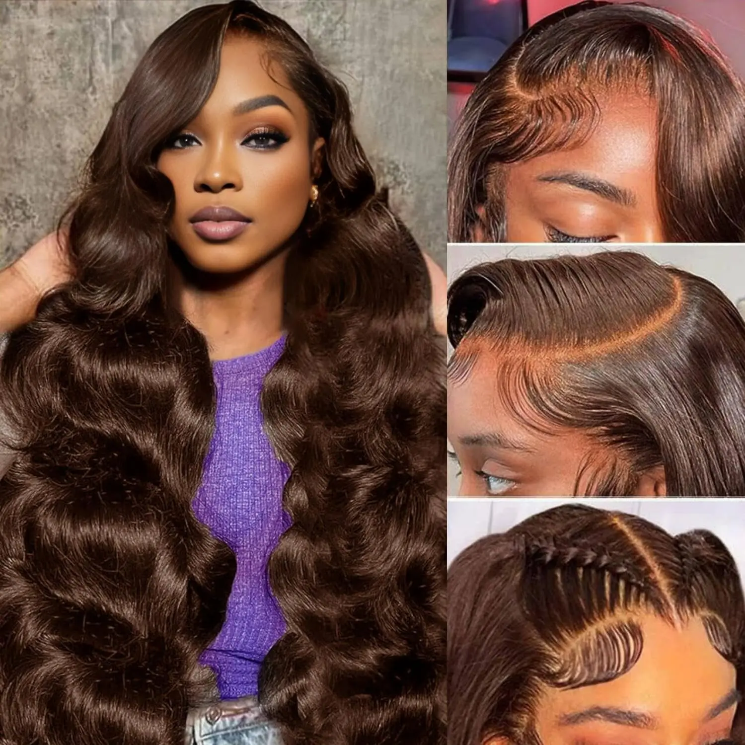 Chocolate Brown Lace Front Wig Human Hair 180 Density Body Wave Lace Front Wigs Pre Plucked Colored Human Hair Wigs for Women