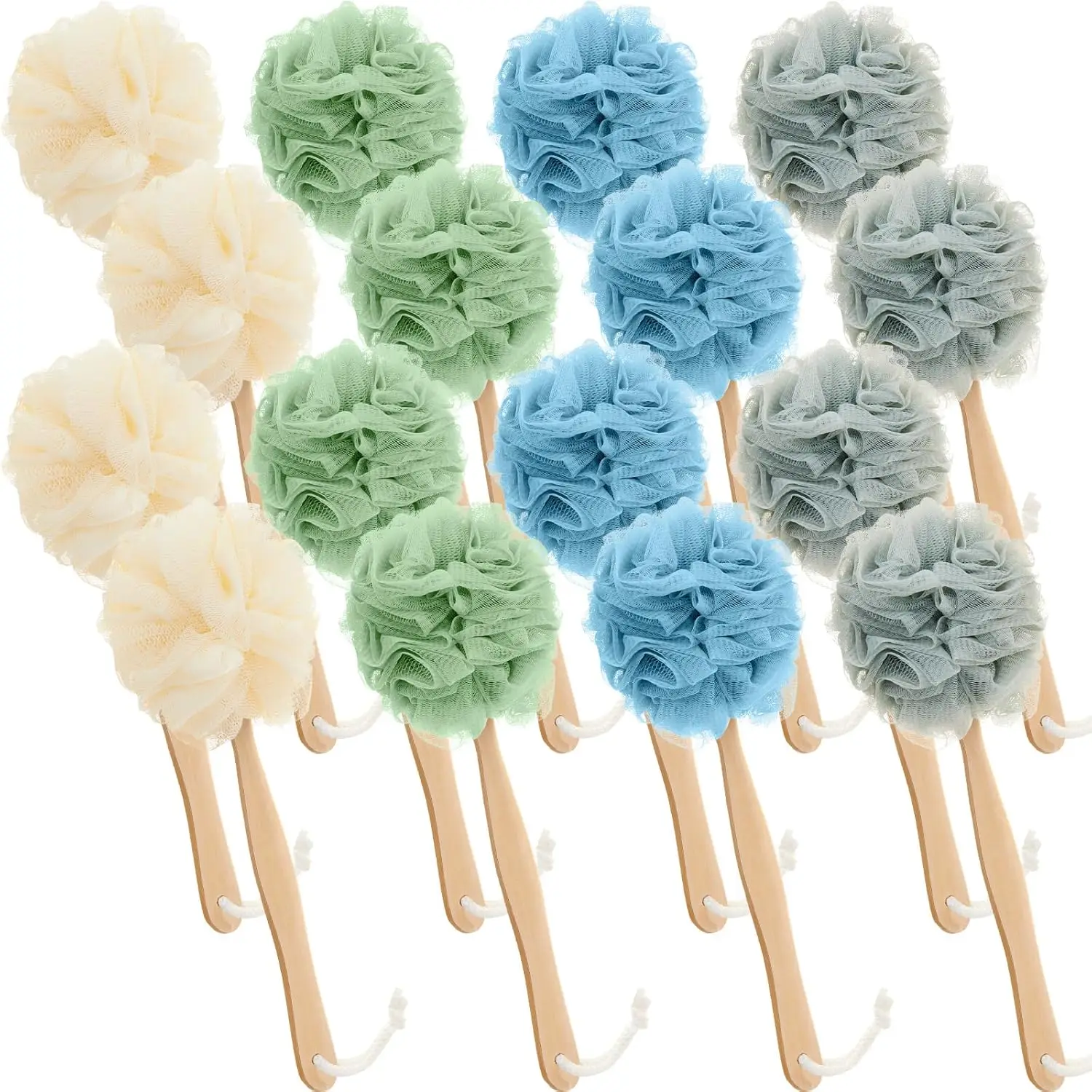 

16 Pcs Large Bath Body Back Brush Loofah on a Stick with Long Handle Back Scrubber for Shower PE Body Bath Sponge Soft