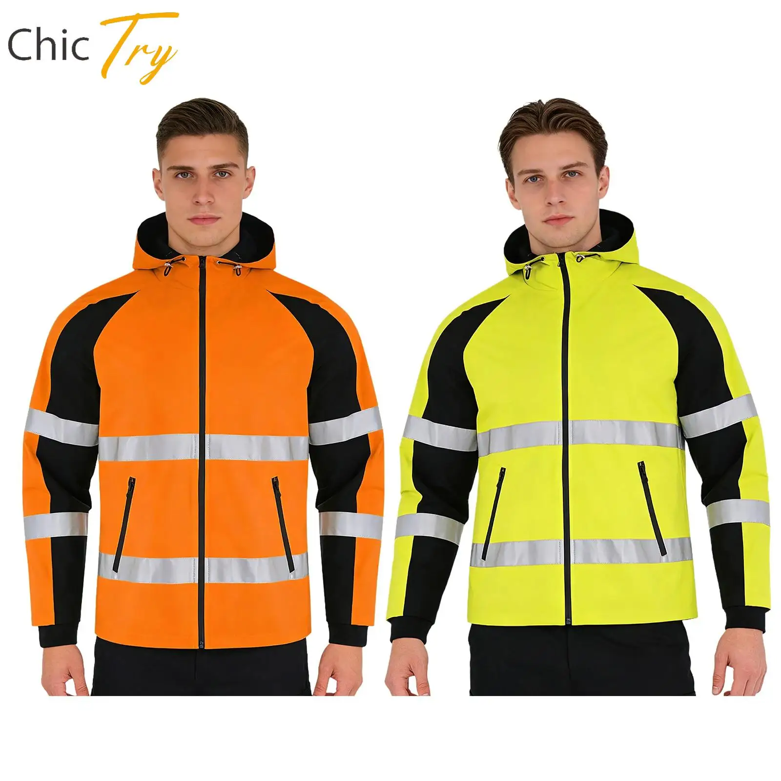 

Adults Men Hooded Jacket Workwear Color Block Coat Outdoor Sportswear for Construction Site Warehouse Traffic Control Clothes
