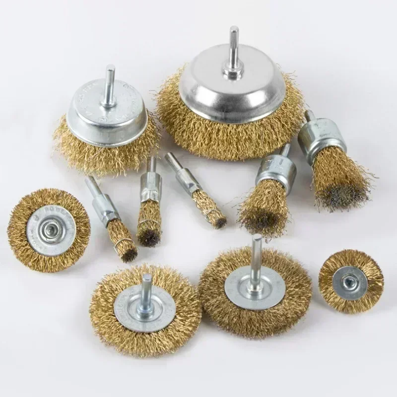 

2023 new 50mm/60mm/75mm Steel Wire Brush Brass Plated Wheels Brushes Drill Rotary Tools Metal Rust Removal Polishing Brush