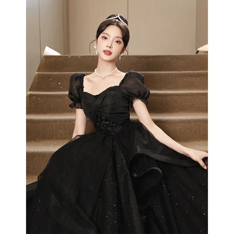 Women\'s Evening Party Dress Backless Lace-up Court Style Black Long Skirt Dubai Elegant Banquet Prom Dress for Women Vestidos