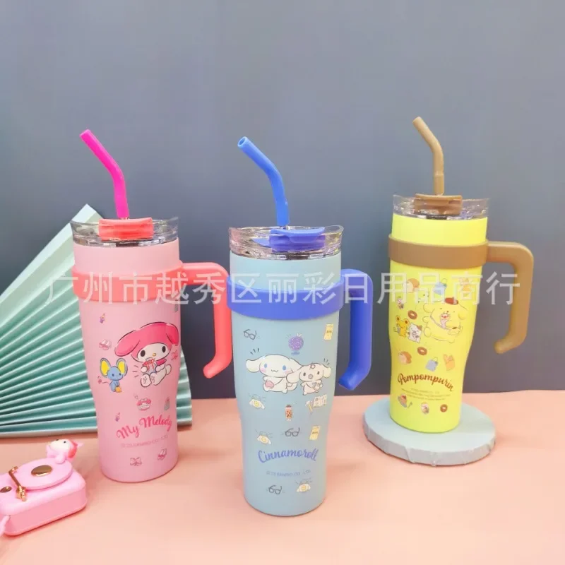 Sanrio Hello Kitty Cinnamoroll Kuromi Big Mac Thermos Cup Cute Cartoon  900ml Insulation Water Bottle Sippy Cup Birthday Gift