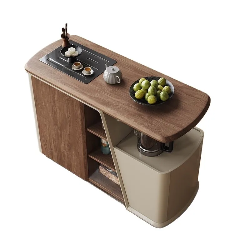 LMM solid wood rock slab living room home modern medieval style tea making integrated movable Kung Fu tea table