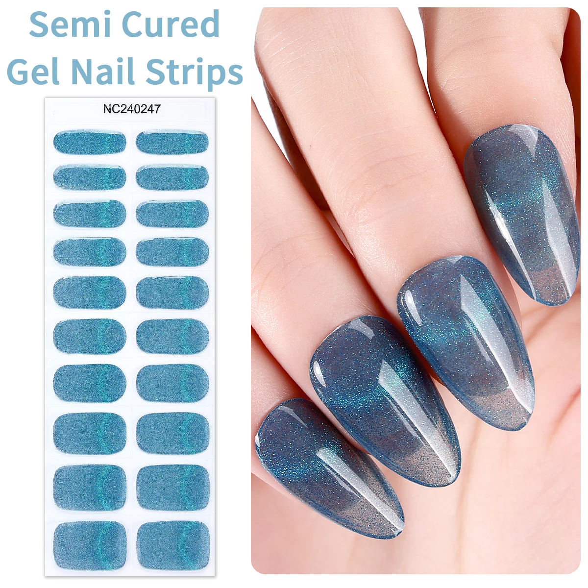 20 punte Glitter Semi Cured Gel strisce per unghie occhi di gatto adesivi per unghie in Gel UV autoadesivi decorazione per unghie cursori per Manicure