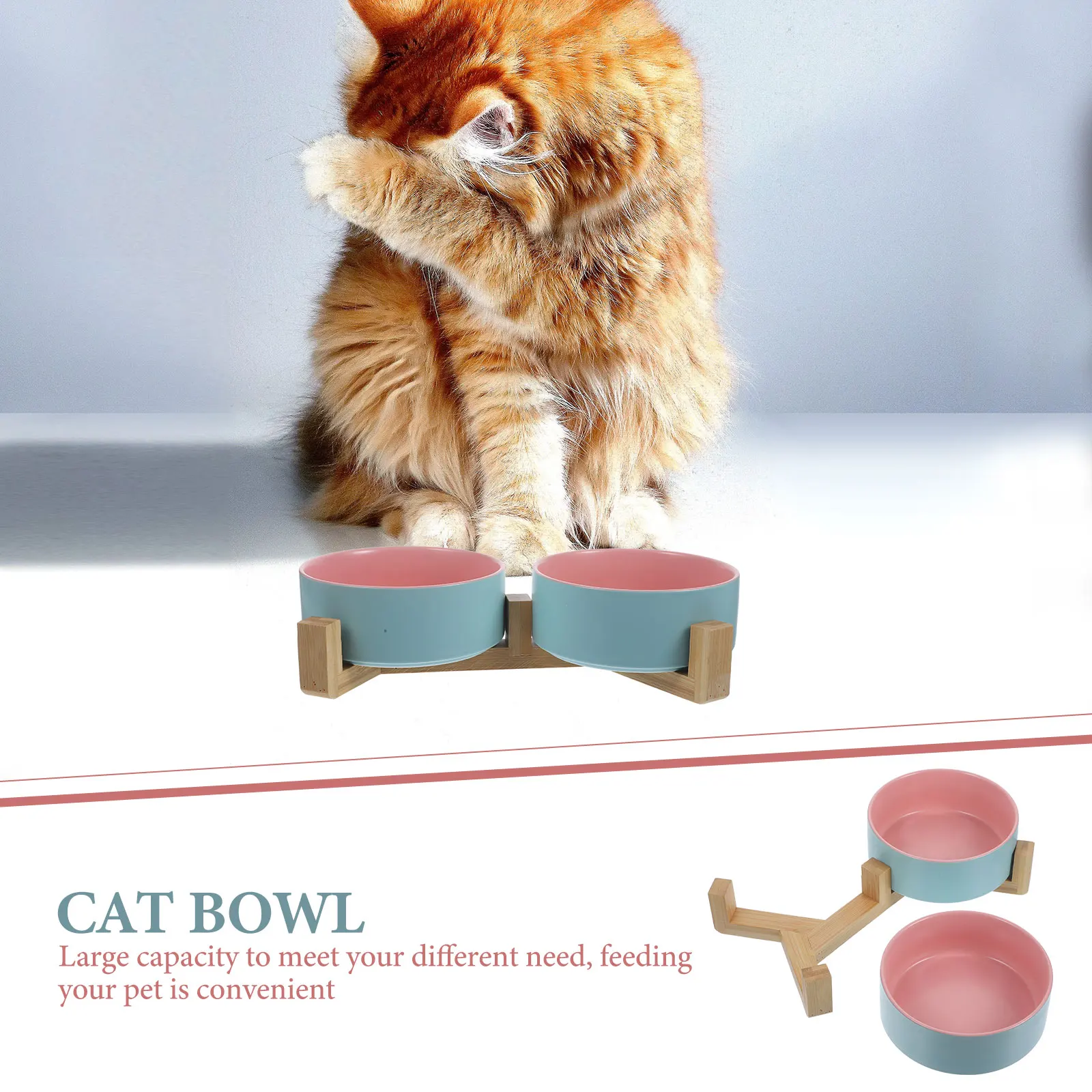 

1 set Ceramic Cat Bowl Pet Feeding Accessories Anti Reusable Cat Food Bowls Wooden Base Large Capacity Floor Dog Kitten Bowl