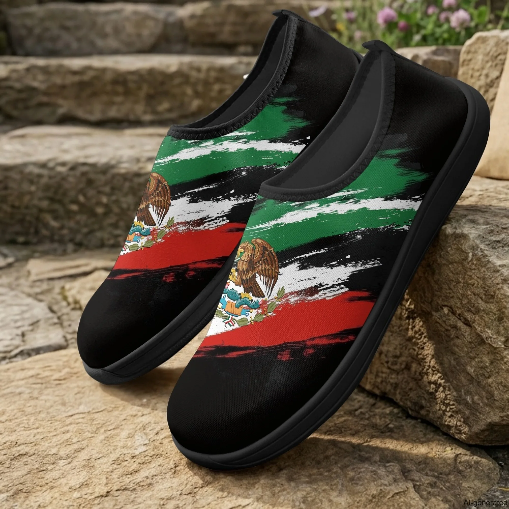 XIXIRIMIDO Slip-on Wide-toed Shoes Men's Breathable Mesh Shoes Mexican Flag Print Womens Fashion Sneakers Walking Shoes 36-46