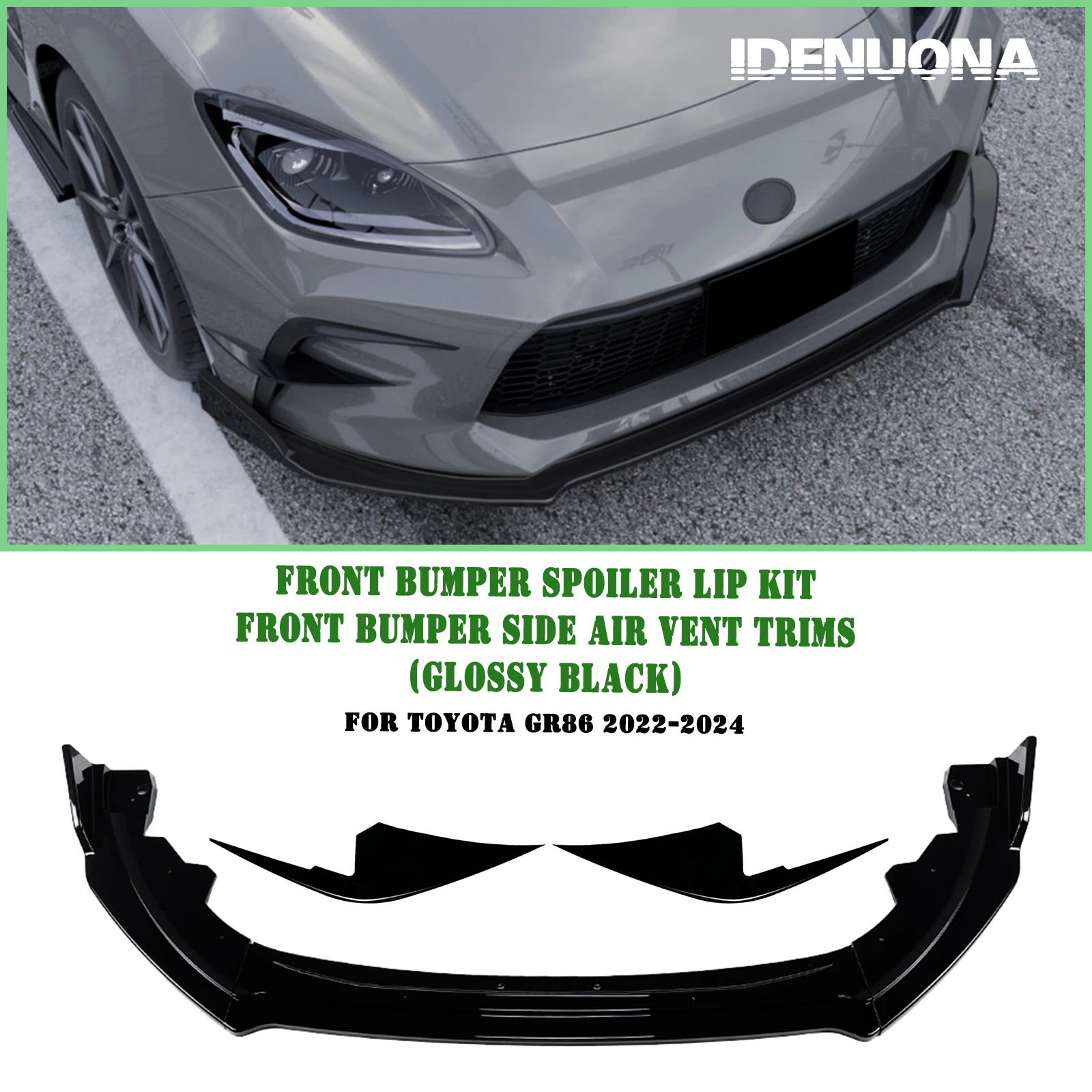 Front Spoiler Lip Lower Splitter with Lower Side Air Vent Trim For Toyota GR86 2022-2024