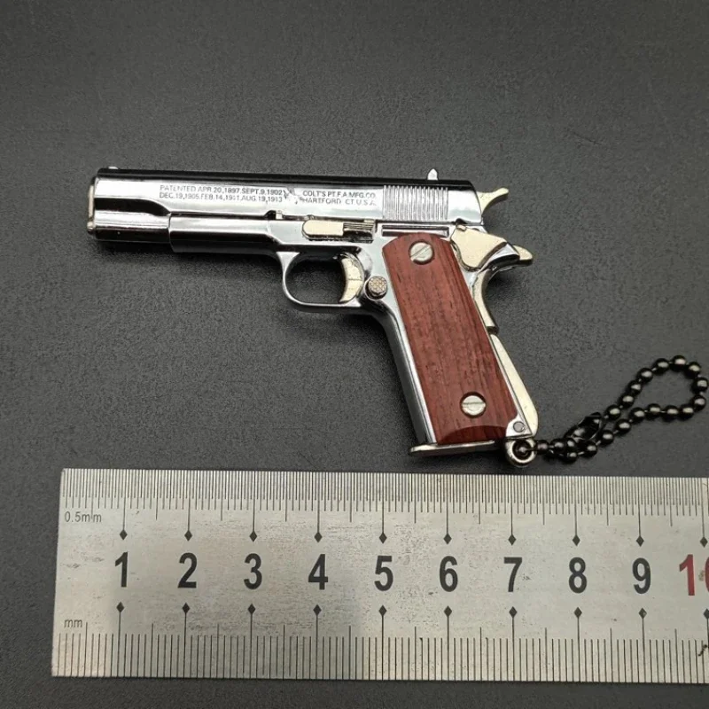 1:3 M1911 Solid Wood Handle Gun Model Alloy Keychain Removable Adult Gift Collection Decompression Gadget Figurines & Miniatures