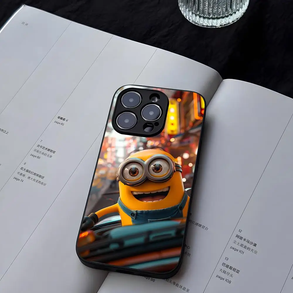 Cartoon M-Minions Phone Case Tempered Glass For iPhone 13 14 12 15 11 Pro XS Max Plus Mini X XR 8 7 6s SE2020 Coque