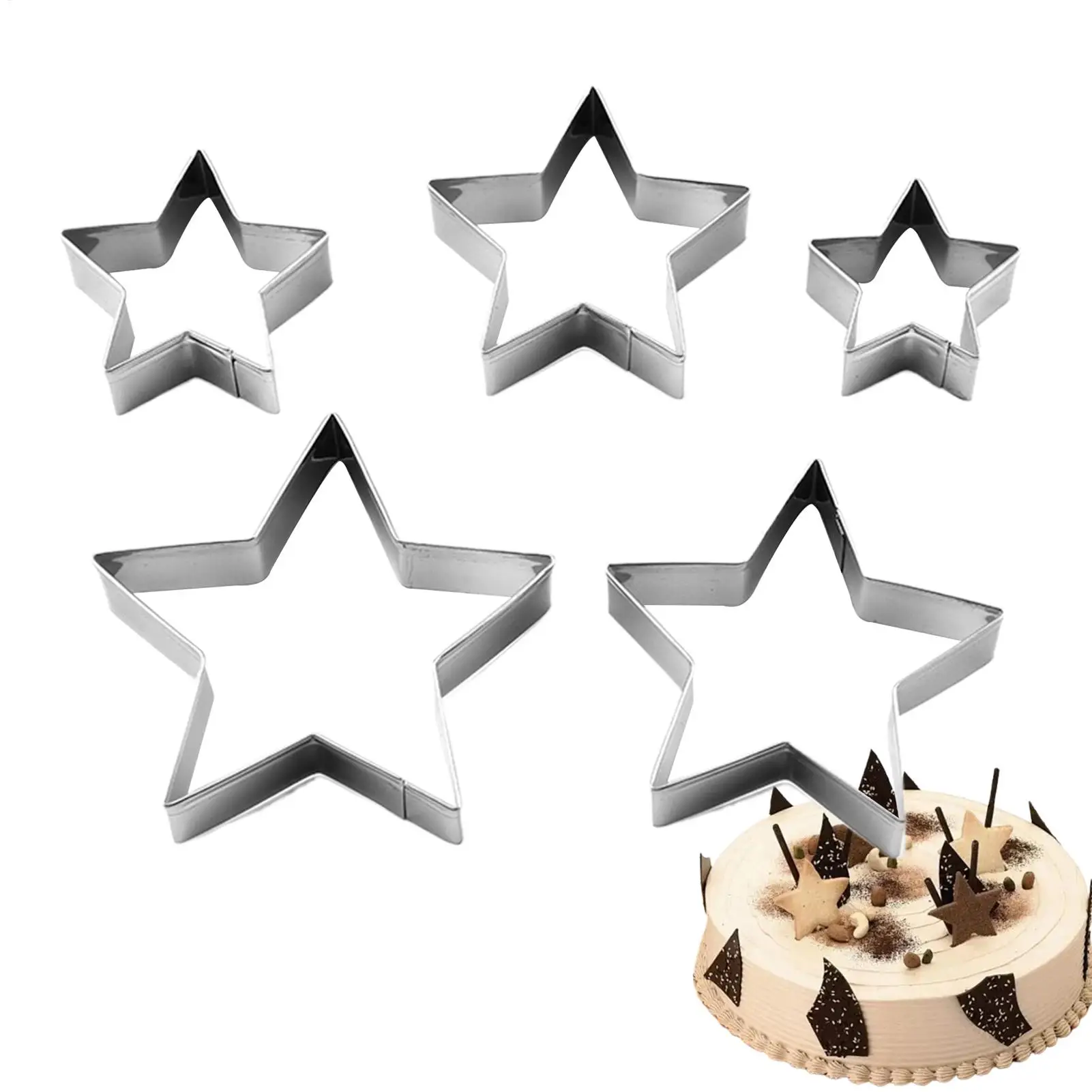 5Pcs Star Cookie Cutters Set Fondant Molds Stainless Steel Cut Set Cookie Multi functional baking set For Baking Enthusiasts