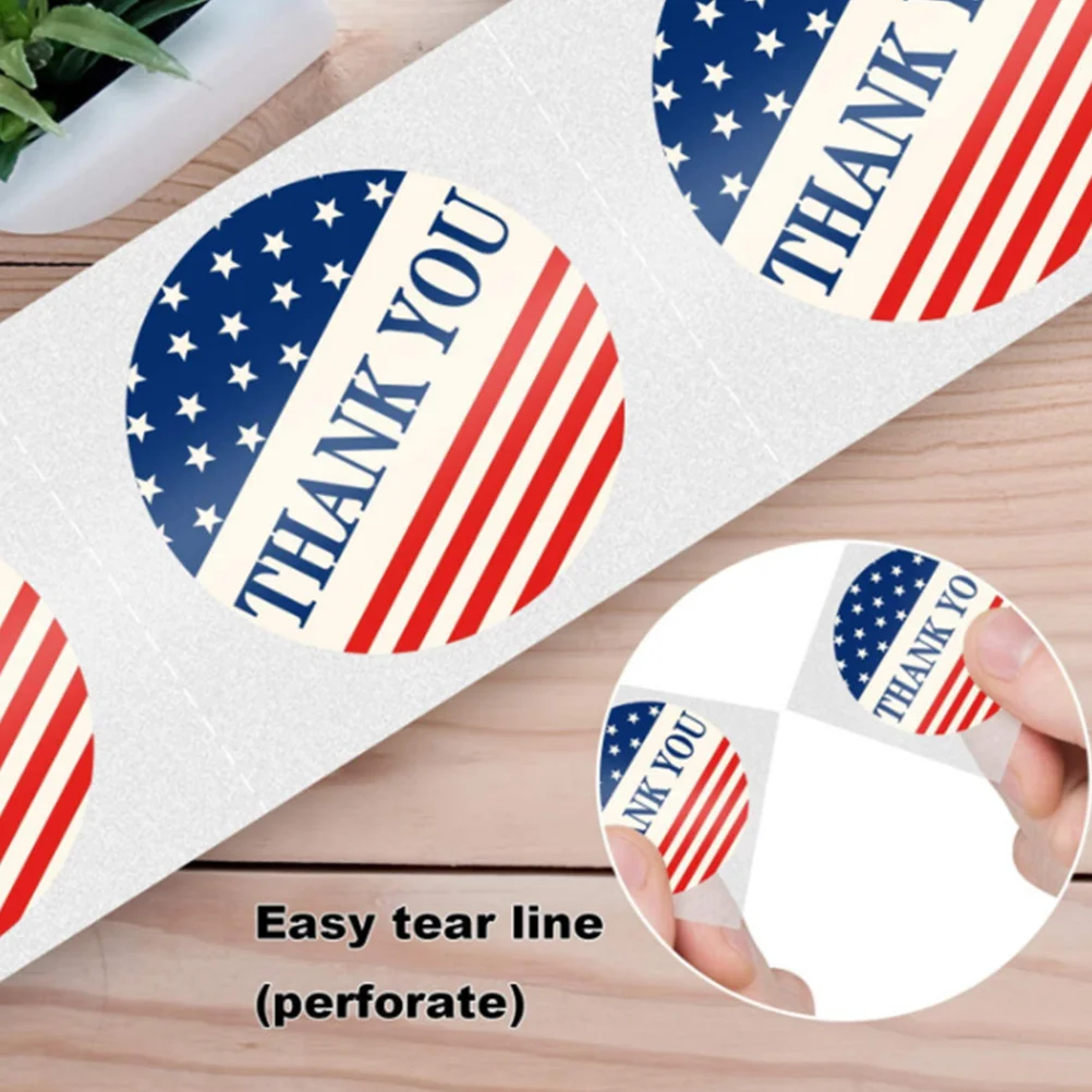 2 Rolls Sticker Thank You Stickers Self-Adhesive Sealing Round Seals US Flag Decals Gift Favor USA Patriotic Bag Sealer Label