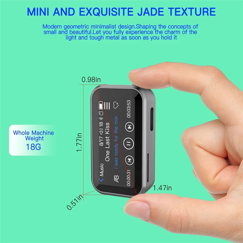 T24C Mini Bluetooth MP3 Player 32GB Full Touch Screen HIFI Music E-Book FM Radio Voice Recorder Running Sports MP4
