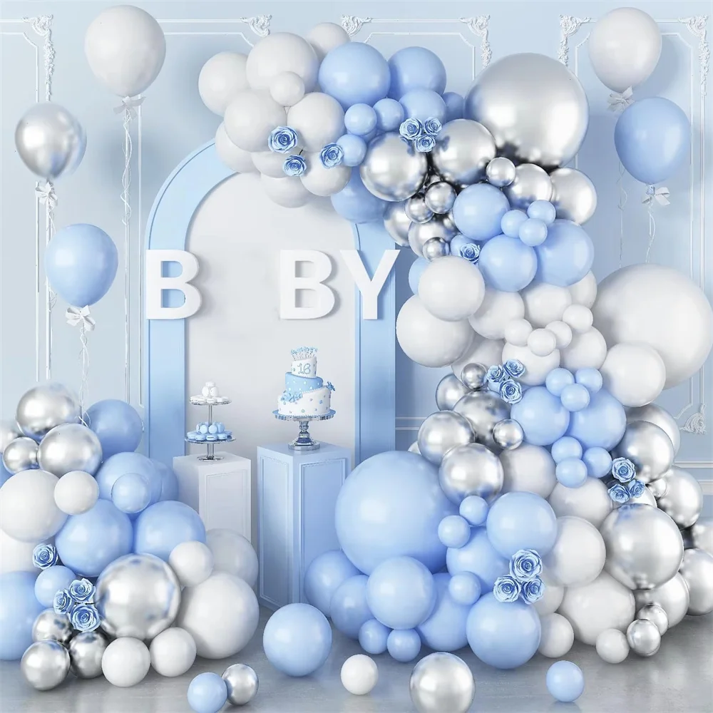 

115pcs Blue White Balloon Garland Arch Kit, Baby Shower Gender Revealing Anniversary Bachelor Party Birthday Wedding Decorations