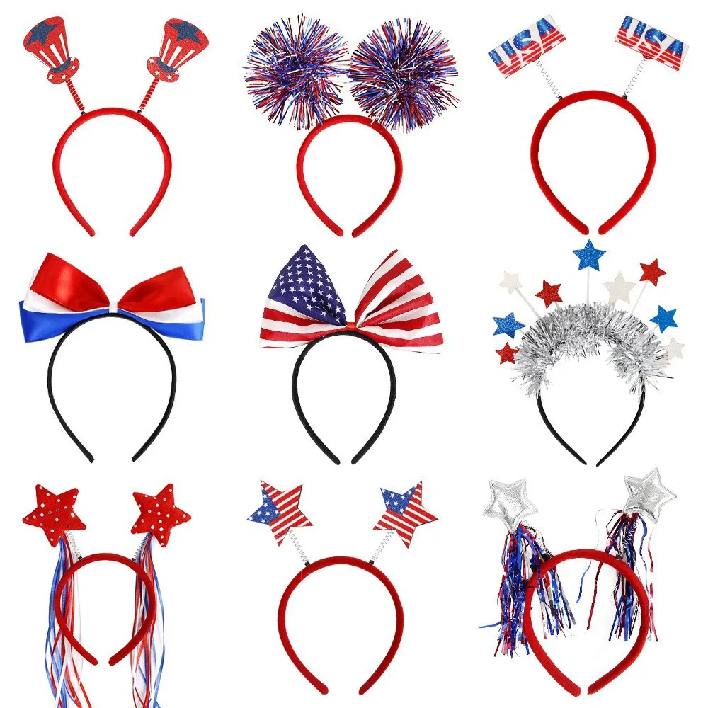 

9pcs Star Spangled Banner Headband July 4th Independence Day Party Headwear USA National Day Patriotic Photo Props Decoration