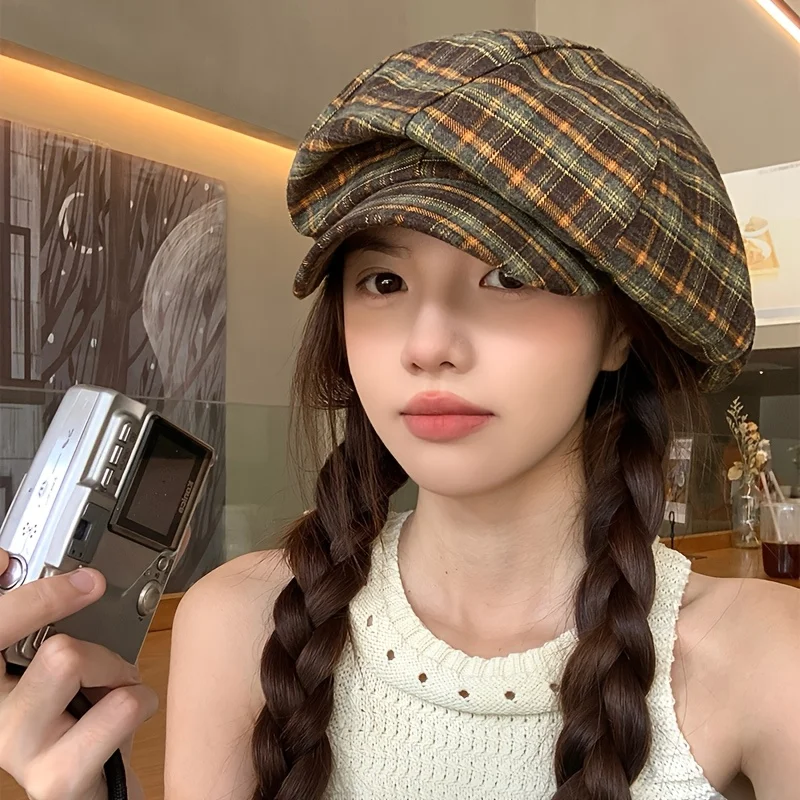Lightweight Retro Octagonal Plaid Beret for Women, Perfect for Spring And Summer Casual Outfits