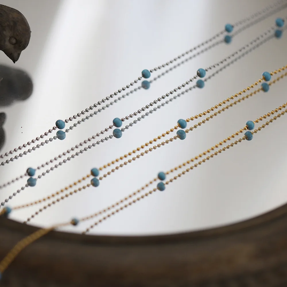 Trendy Blue Oil Droplet Chain Necklace for Women Gold Color Stainless Steel Waterproof Collar Neck Jewelry Gala Gift