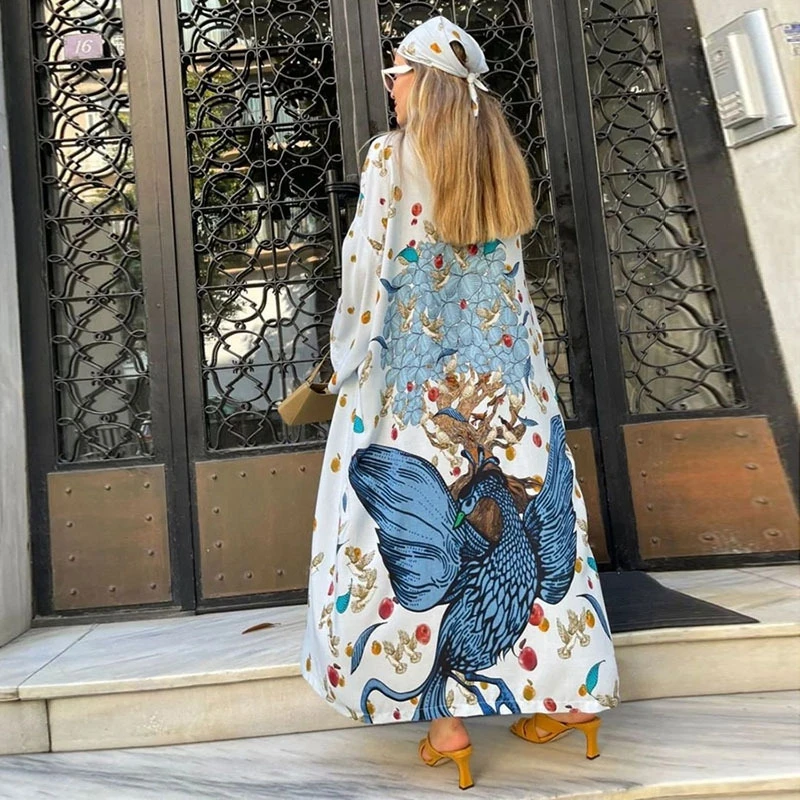 

Mythology Print Kimono Open Front Summer Light Cardigans Women Long Coats With Belt Vintage Holiday Outfits Beach Cover Up Robe