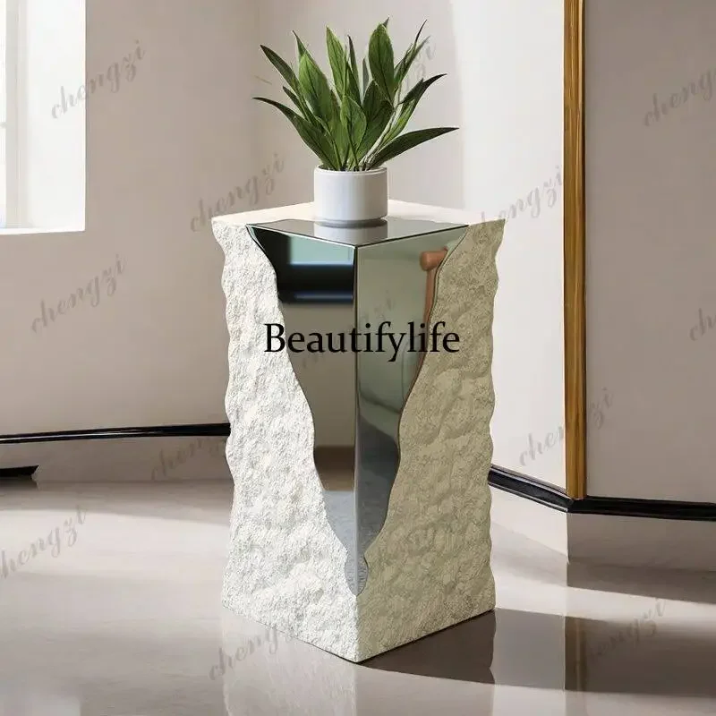 Y136 Nordic style light luxury modern sofa next to the floor ornament imitation stone pillar pier edge a few flower pot shelves