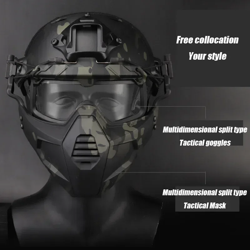 Tactical Half Fask Mask & Tactical Goggles Set for  Style Helmet Rail Sports Accessories