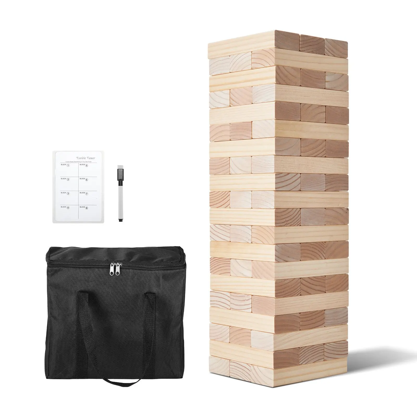 Tumbling Timber Toy, 60 Blocks Giant Tower Game, Pine Wood with Carry Bag and Scoreboard, Wooden Stacking, Family for