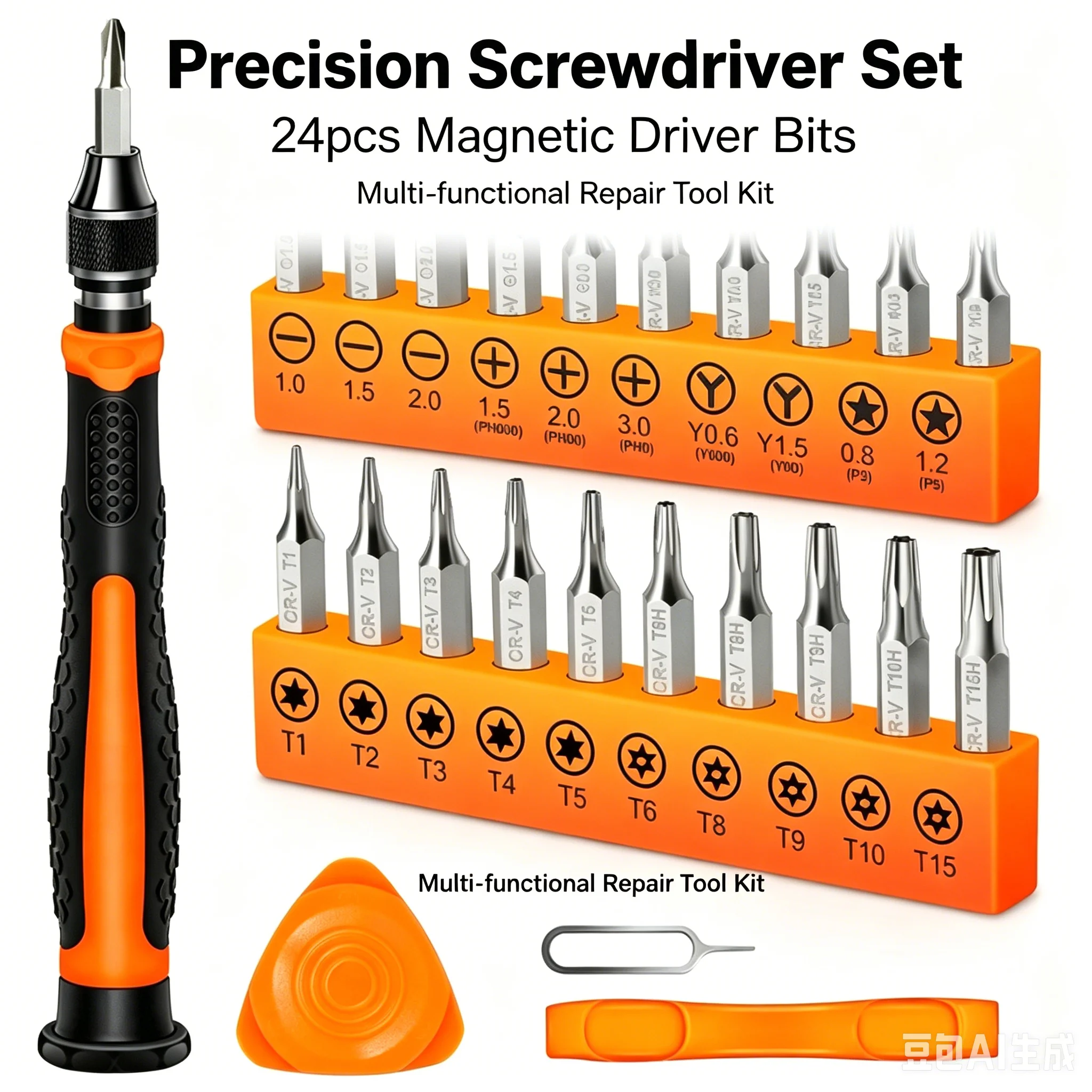 Kit de tournevis de précision 24 en 1, magnétique, pour la réparation de téléphones, ordinateurs portables, montres, appareils électroniques, outils de bricolage
