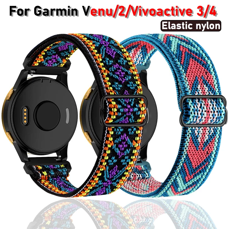 

20mm 22mm Strap For Garmin Venu 2 SQ Vivoactive 3 4 Band Forerunner 645 Elastic Nylon Loop Wristband Bracelet Vivoactive3 Band