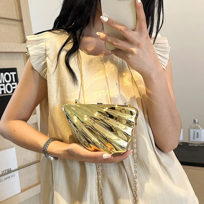 Golden Acrylic Box Clutches Shell Evening Party Girl Lady Party Handbag And Purse Brand New Beach Wedding Gift Bag Ins Pvc Purse