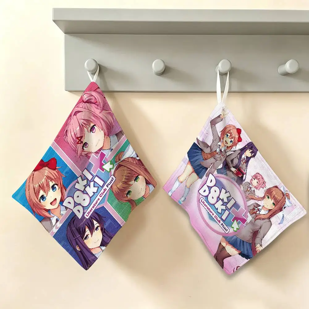 D-Doki Doki Literature Club Polyester Cotton Hand Wiping Towel, Hanging Design, Durable for Household Restaurant Toilet Use