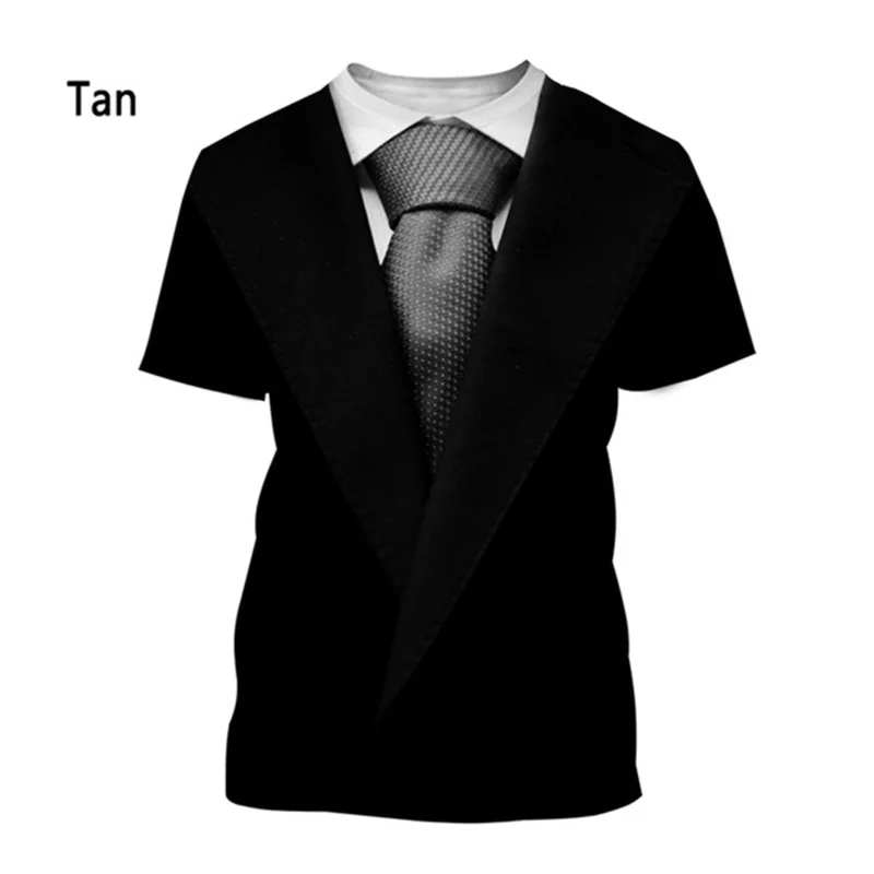 2024 Bow Tie 3D T-shirt Summer Men\'s T-shirt Tuxedo Retro Tie Suit Short-sleeved Street Funny Fake Suit Top Cosplay Clothes