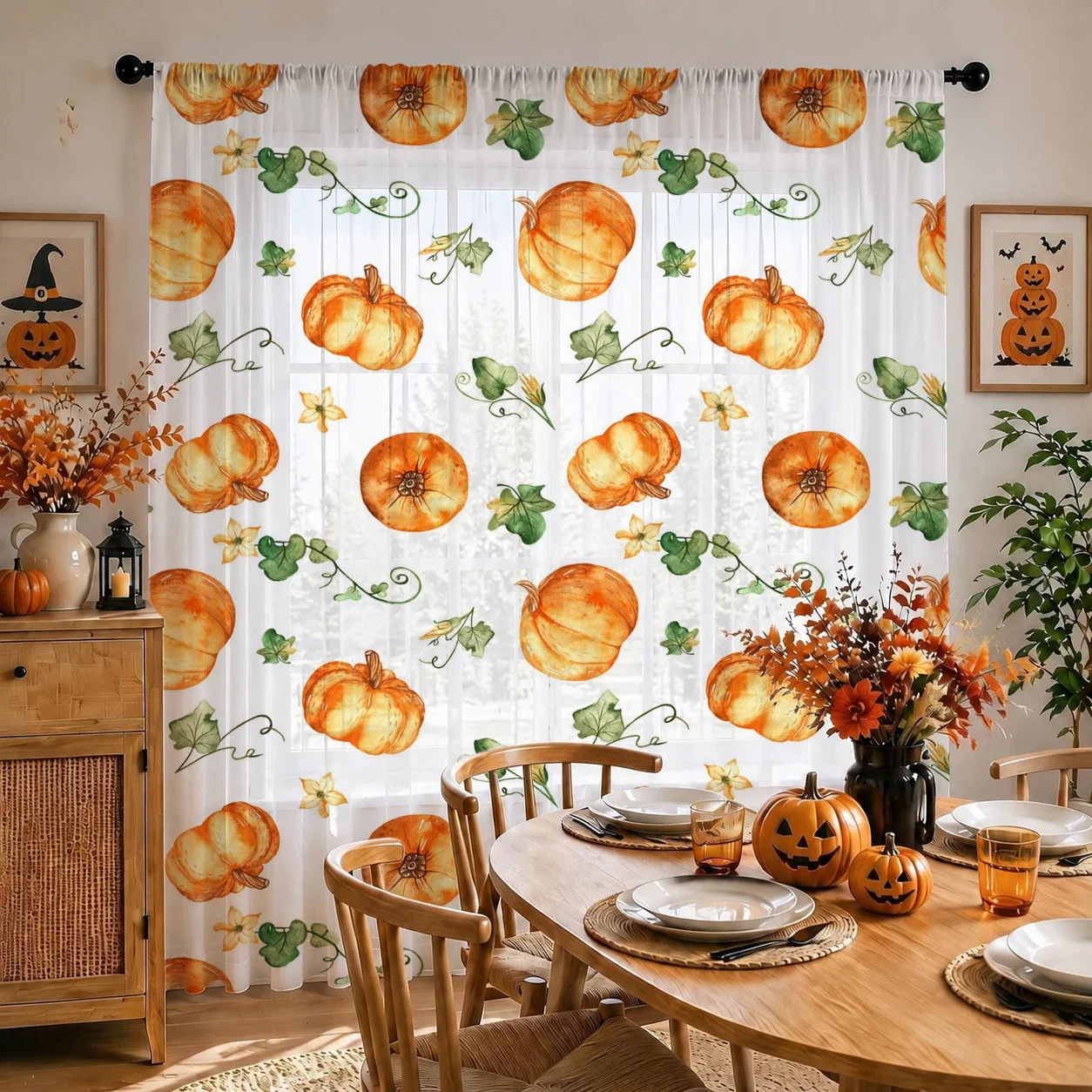 Halloween Festival Sheer Curtain, Good Quality Light Reducing Privacy Voile for Living/Bedroom/Kids Room,Mother's Day Gift